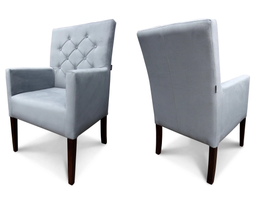 Fotel gruby prosty z oparciem pikowanym w karo + guziki z tkaniny