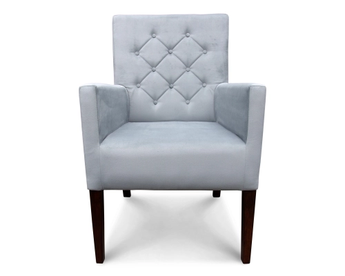 Fotel gruby prosty z oparciem pikowanym w karo + guziki z tkaniny