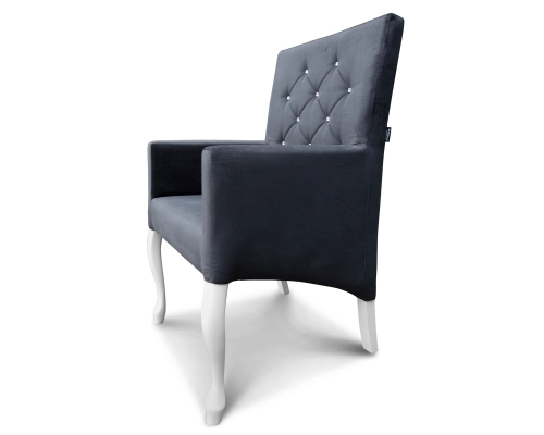 Fotel Ludwik / krzesło z podłokietnikami. Oparcie pikowane w karo z kryształkami. Wysokość 98cm