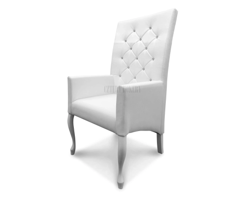 Fotel Ludwik / krzesło z podłokietnikami. Oparcie pikowane w karo z kryształkami. Wysokość 108cm