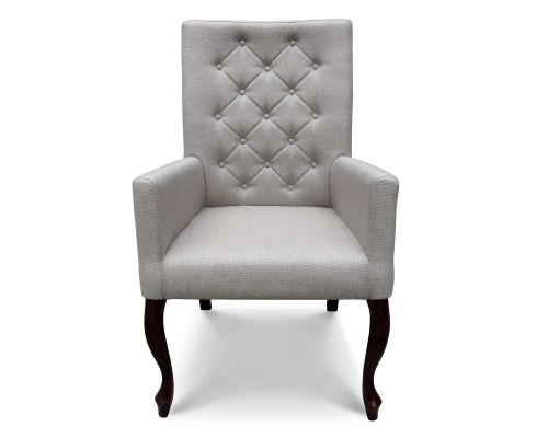 Fotel Ludwik / krzesło z podłokietnikami. Oparcie pikowane w karo z guzikami. Wysokość 108cm