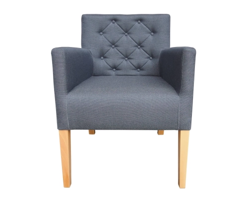 Fotel gruby prosty z oparciem pikowanym w karo + guziki z tkaniny