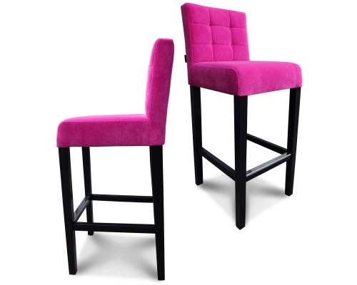 Hoker prosty wąski fuksja z oparciem przeszywanym w kwadraty, pikowanym bez guzików