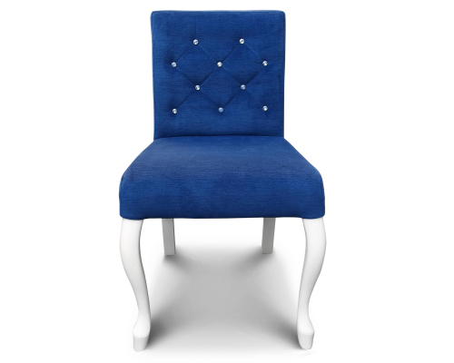 Niebieskie krzesło Ludwik niskie, skośne pikowane w karo z kryształkami