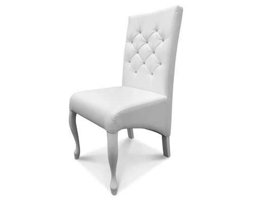 Białe krzesło skośne Ludwik pikowane w karo kryształkami