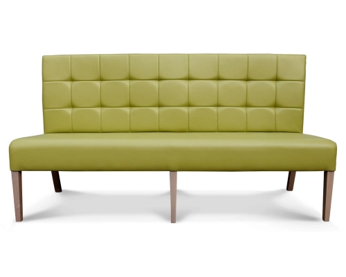 Ławka z oparciem pikowanym w kwadraty bez podłokietników. Wysokość 98cm.