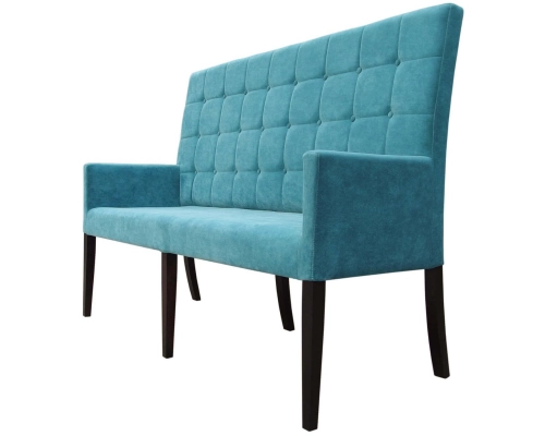 Ławka z oparciem pikowanym w kwadraty + guziki z podłokietnikami. Wys. oparcia 108cm od podłogi