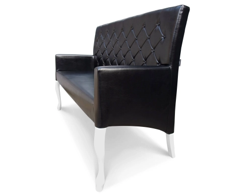 Ciemno brązowa skośna  ławka Ludwik z błyszczącej eco-skóry