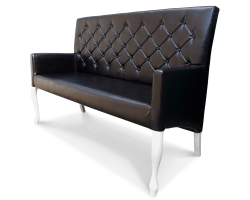 Ciemno brązowa skośna  ławka Ludwik z błyszczącej eco-skóry