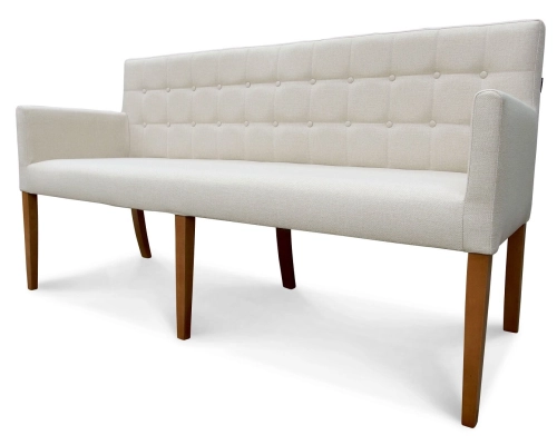 Ławka z podłokietnikami z oparciem pikowanym w kwadraty z guzikami