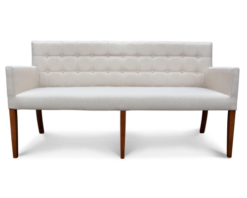 Ławka z podłokietnikami z oparciem pikowanym w kwadraty z guzikami