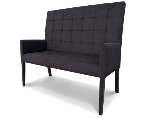 Ławka z oparciem pikowanym w kwadraty + guziki z podłokietnikami. Wys. oparcia 108cm od podłogi