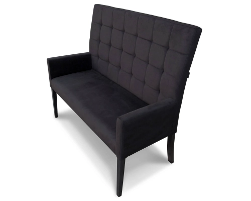 Ławka z oparciem pikowanym w kwadraty + guziki z podłokietnikami. Wys. oparcia 108cm od podłogi