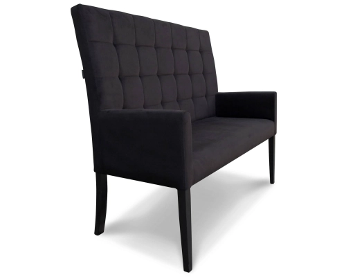 Ławka z oparciem pikowanym w kwadraty + guziki z podłokietnikami. Wys. oparcia 108cm od podłogi