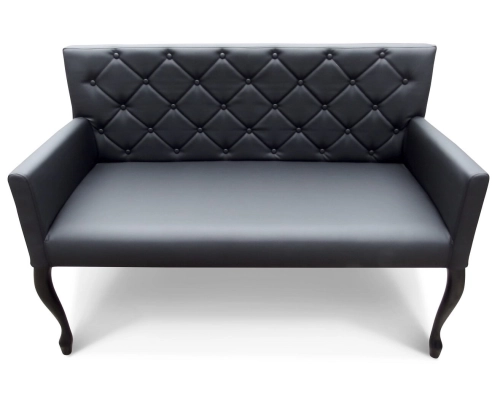 Ławka Ludwik pikowana w karo + guziki w czarnej ecoskórze