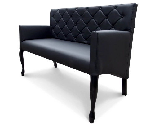 Ławka Ludwik pikowana w karo + guziki w czarnej ecoskórze