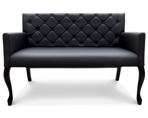 Ławka Ludwik pikowana w karo + guziki w czarnej ecoskórze