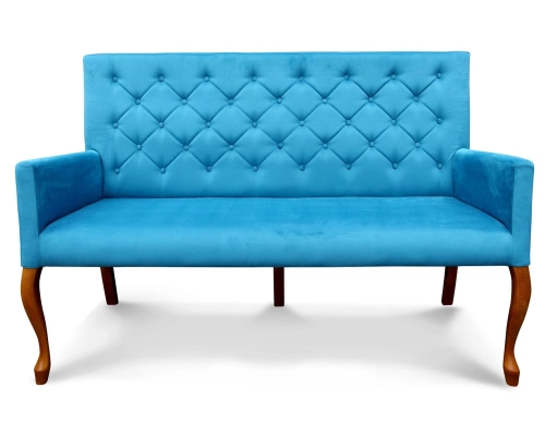 Ławeczka z oparciem Ludwik skośna pikowana w karo z guzikami.