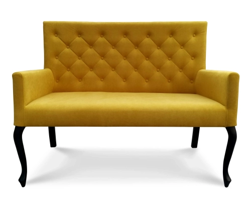 Ławeczka z oparciem Ludwik skośna pikowana w karo z guzikami.