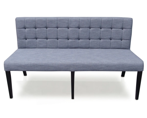 Ławka bez podłokietników z oparciem pikowanym w kwadraty z guzikami.